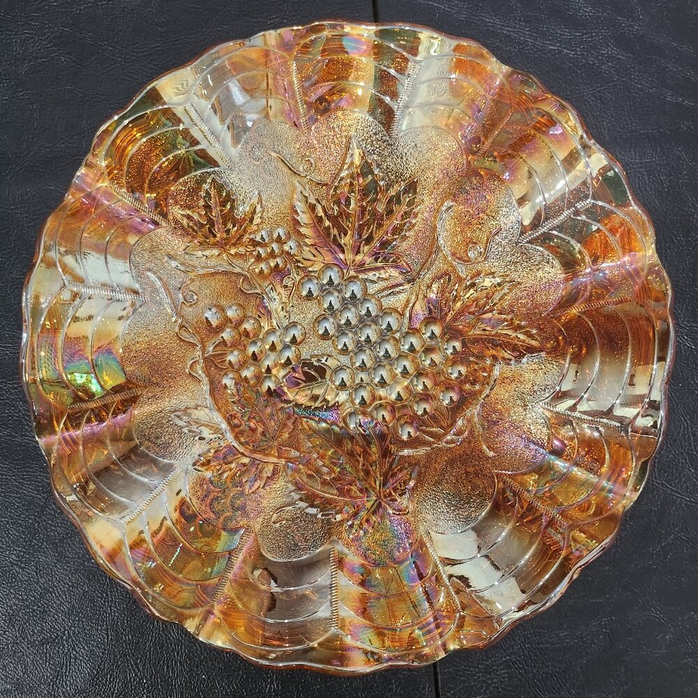 Fenton Holly and Berries Amber/Marigold Carnival Glass Bowl. Vintage 1910-15